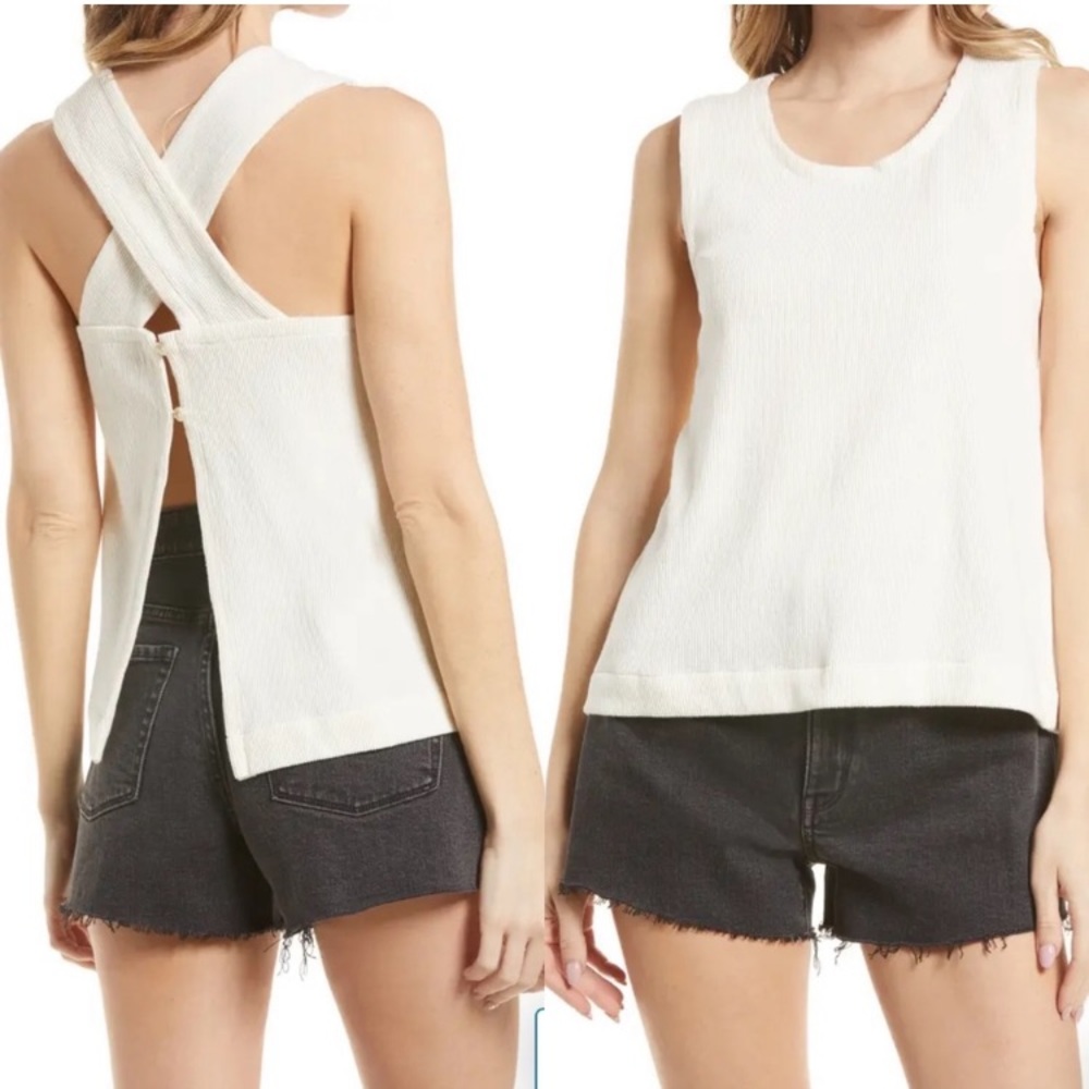 NWT MADEWELL Cotton Ottoman Jacquard Cross Back Tank